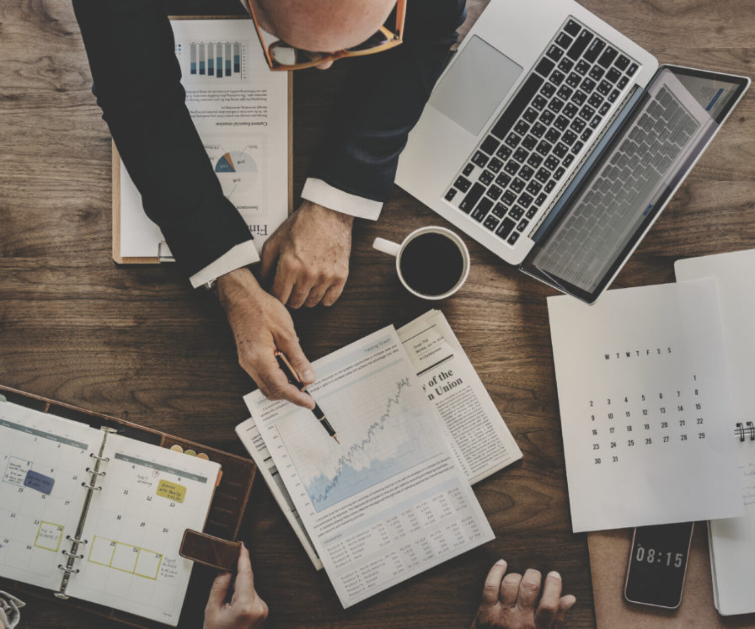 Aerial view of business data analysis graph